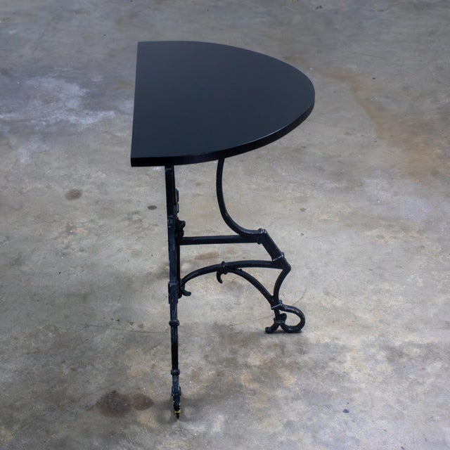 Early 20th Century Art Deco Italianate Demilune Table Black Painted Hand Wrought Iron Base For Sale - Image 9 of 18