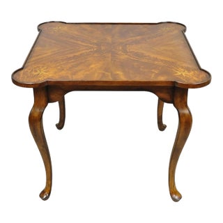 Contemporary Italian Regency Style Star Inlay Cabriole Leg Burl Wood Game Table For Sale