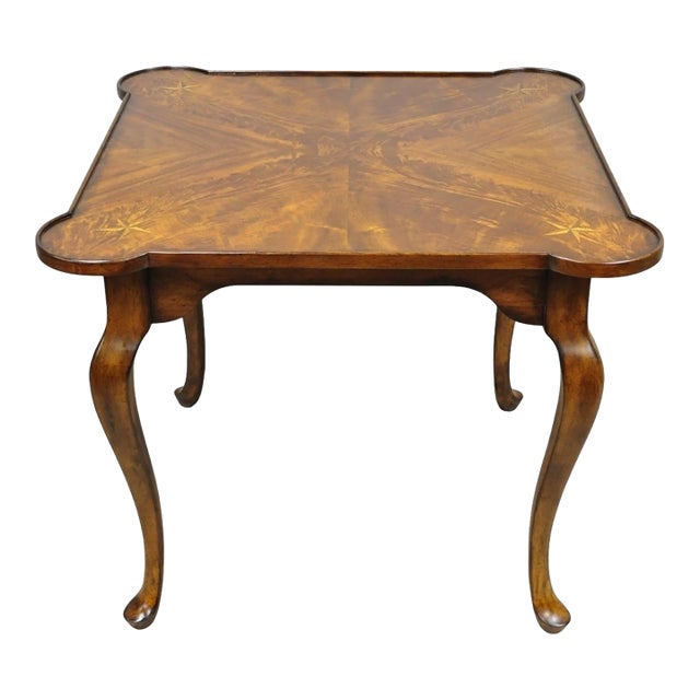 Contemporary Italian Regency Style Star Inlay Cabriole Leg Burl Wood Game Table For Sale