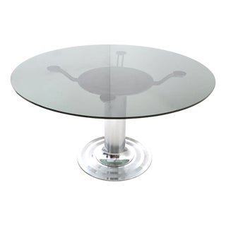 Postmodern Chromed Metal Dining Table with Round Tempered Glass Top, Italy, 1970s For Sale