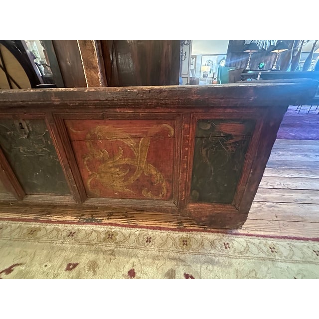 Very Early Hand Painted Italian Large Cassone Trunk With Original Hardware For Sale - Image 16 of 18