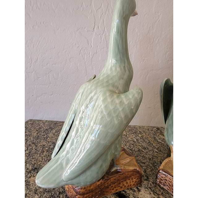Chinoiserie Vintage Chinese Celadon Glazed Ceramic Ducks, a Pair For Sale - Image 3 of 12