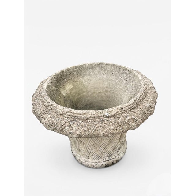 2000 - 2009 Pair of Vintage Basketweave Cast Stone Planters For Sale - Image 5 of 8
