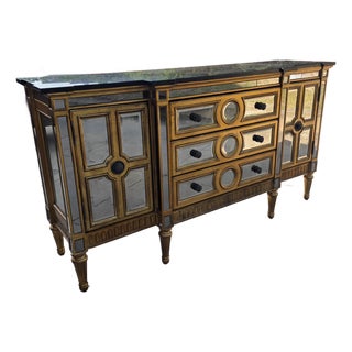 Mirrored Buffet Cabinet With Black Stone Top For Sale