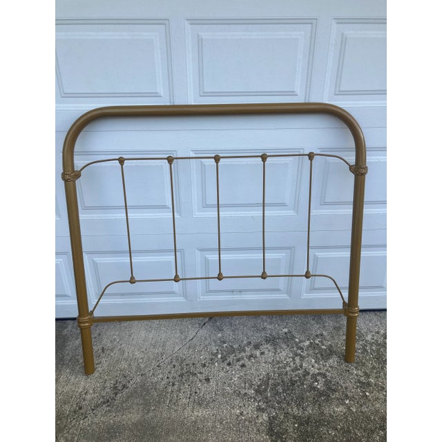 Late 19th Century Antique Gold Painted Cast Iron Full Size Bed Frame