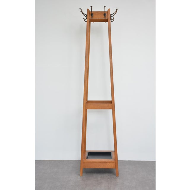 1950s Mid-Century Modern Oak Coat Stand with Integrated Umbrella Holders and Drip Tray, 1950 For Sale - Image 5 of 18