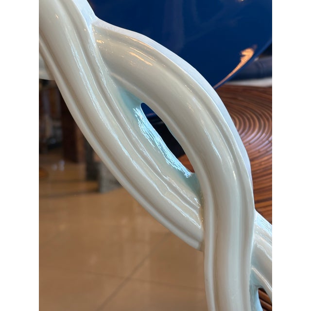 1970s Vintage Pair Light Aqua Lacquered Palm Beach Scalloped Oval Wall Mirrors For Sale - Image 5 of 10