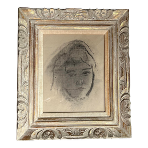 1960’s Original Abstract Expressionist Charcoal Portrait Drawing by Alexander Rutsch Chunky Carved Wood Frame