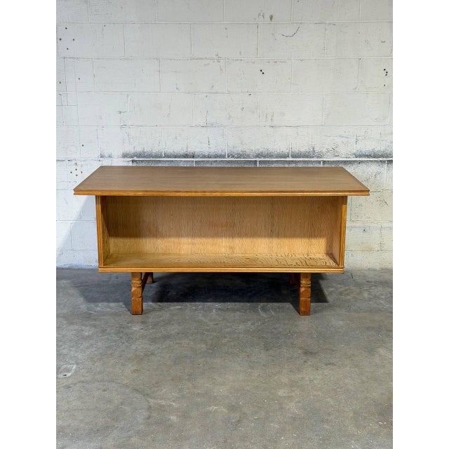 1960s In Style of Henning Kjærnulf Oak Executive Desk With 6 Drawers Open Bookshelf Denmark Mid-Century Modern 1960s For Sale - Image 5 of 13