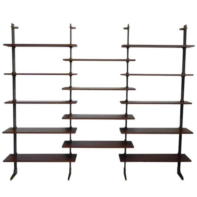 1950s Italian Ignazio Gardella Brass & Mahogany Bookcase For Sale