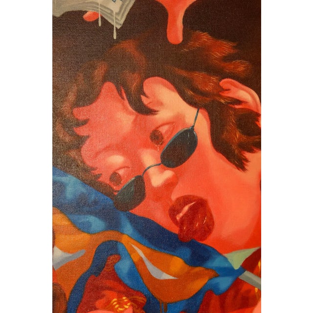 1990s Lu Peng Large Colorful Provocative Acrylic Painting Titled Floating, 1996, Chinese For Sale - Image 5 of 11