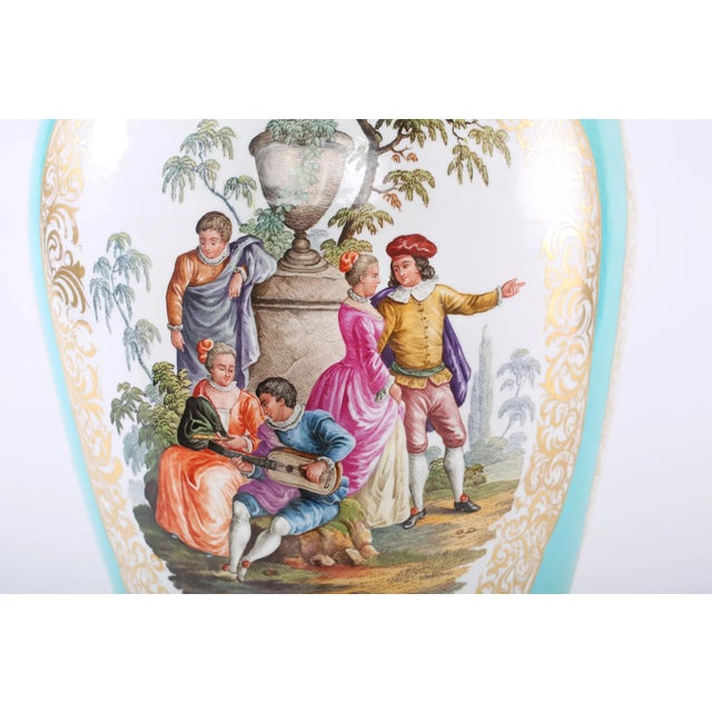 19th Century Hollywood Regency Gilt Porcelain Covered Urns - a Pair For Sale - Image 9 of 13