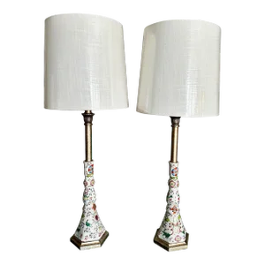 Chinoiserie Hand-Painted Lamps, Pair