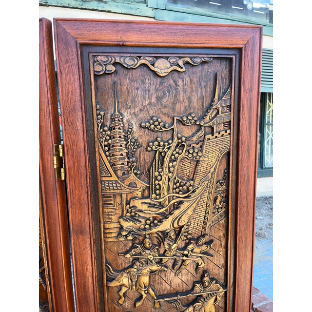 Vintage Chinese Rosewood Carved Wood Room Divider Screen For Sale - Image 4 of 12