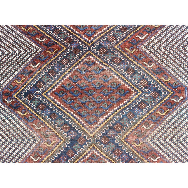 Blue Tri-Medallion Antique Afshar Rug in Colorful Tones Brown and Gray Blue 5'0 X 6'1 For Sale - Image 8 of 12