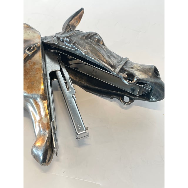 Vintage Ted Arnold Ltd. Brass Washed Horse Head Stapler on Walnut Stand For Sale - Image 9 of 12