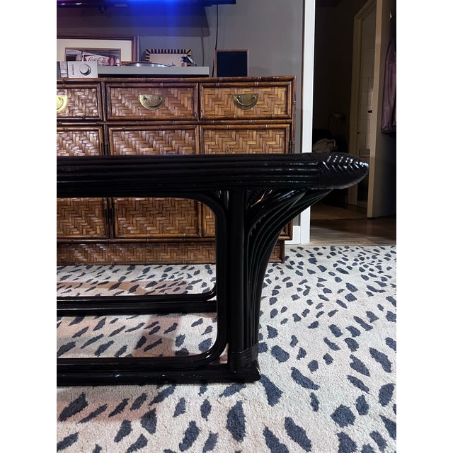 1940s 1940s Deep Brown Rattan & Glass Coffee Table For Sale - Image 5 of 6