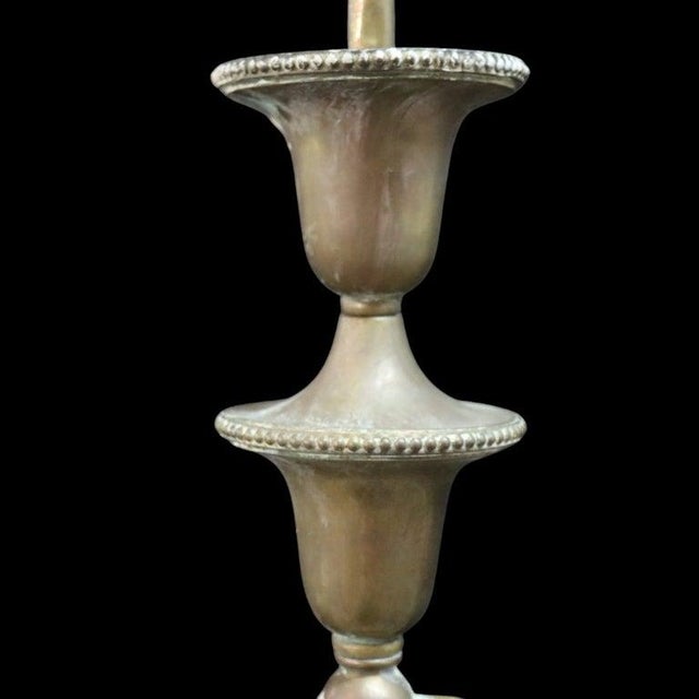 Brass 2-Arm Electrified Gas Chandelier With Pressed Glass Shades C1890 For Sale - Image 10 of 10