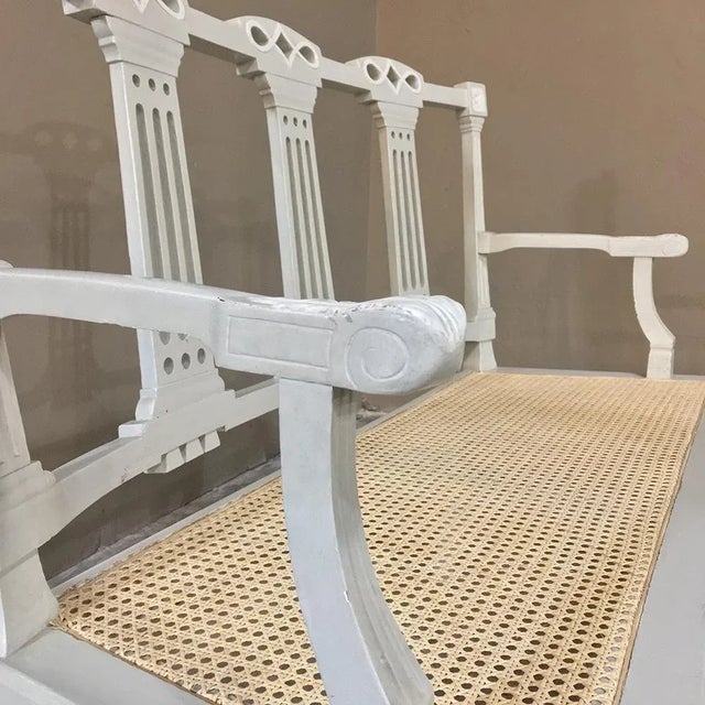 Off-white 19th Century Swedish Louis XVI Painted & Caned Sofa For Sale - Image 8 of 12