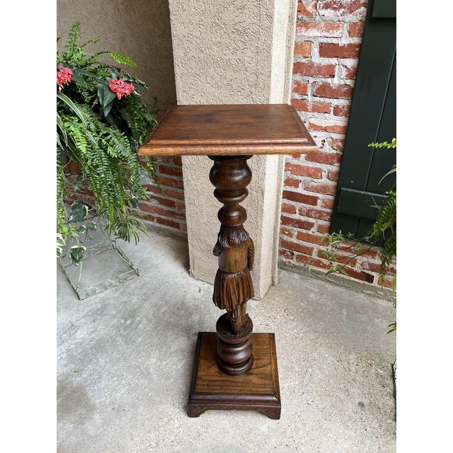 Antique French Pedestal Plant Stand Display Breton Brittany Carved Oak Baluster For Sale - Image 11 of 13