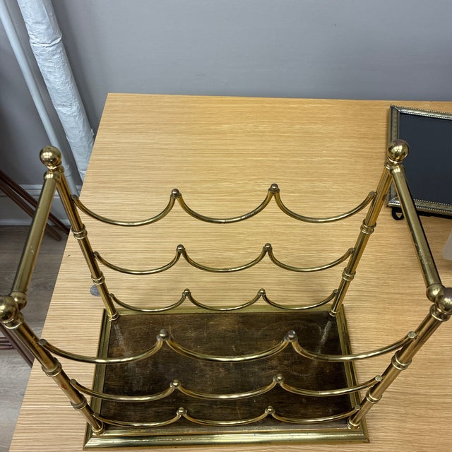 Late 1950’s-1960’s Italian Brass Wine Rack with Wood Base.