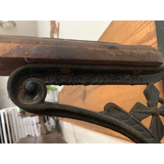 Vintage 19th Century Baker, Pratt, & Co Cast Iron and Wood School Bench With Hinged Seat For Sale In New York - Image 6 of 7