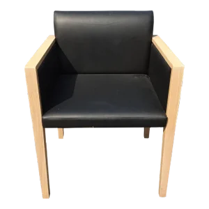 Pedrali Box Lounge Chair with Black Ecoleather and Oak Veneer Casing