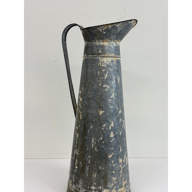 1950s Vintage Galvanized Metal Flower Pitcher With Long Handle For Sale - Image 5 of 9