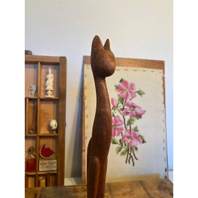 1970s Vintage Wooden Cat Sculpture For Sale In Seattle - Image 6 of 9