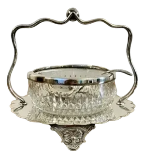 Antique Edwardian Silver Plated Jam Pot and Spoon, 1900, Set of 2