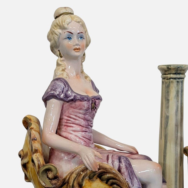 Late 20th Century Capodimonte Porcelain Sculpture - Lady With Cherub and Swan Chariot For Sale - Image 9 of 12