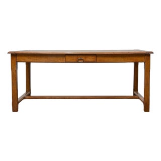 18th Century French Fruitwood Farm Table With H-Form Stretcher and Warm Patina For Sale