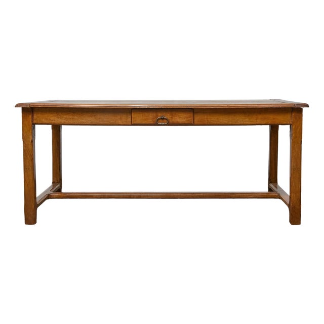 18th Century French Fruitwood Farm Table With H-Form Stretcher and Warm Patina For Sale