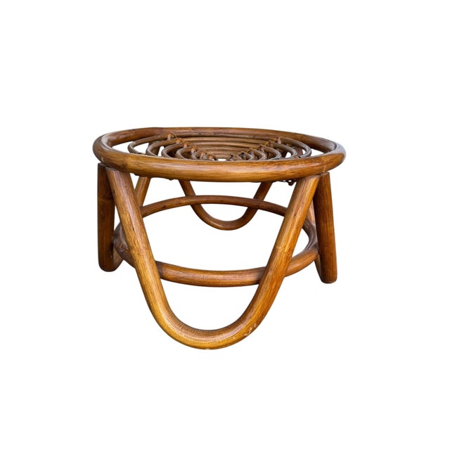 Vintage 1970s Rattan Round Ottoman — Woven Boho Foot Stool For Sale - Image 4 of 10