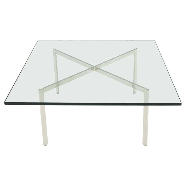 Square Glass top Stainless Steel Base Barcelona Coffee Table Bauhaus Style For Sale - Image 13 of 13