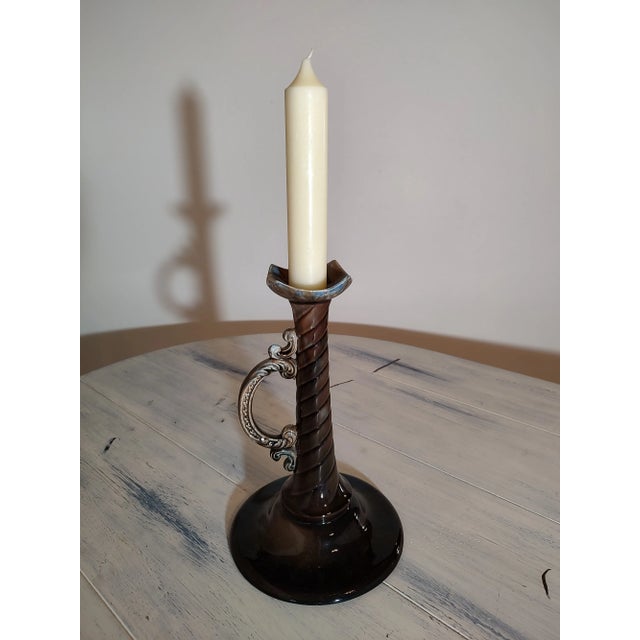 1980s Vintage Drip Glaze Trumpet Vase For Sale - Image 5 of 12