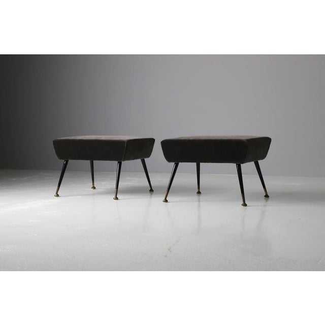 Set of Italian Footstools in Velvet and Brass, 1950s, in Very Good conditions. Designed 1950 to 1959 I have official proof...