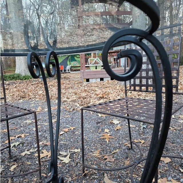 Late 20th Century Round Wrought Iron Glass Top Table With 4 Chairs For Sale - Image 4 of 6