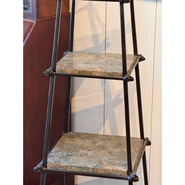 Metal 1980s Metal Obelisk Etagere With Stone Shelves For Sale - Image 7 of 9