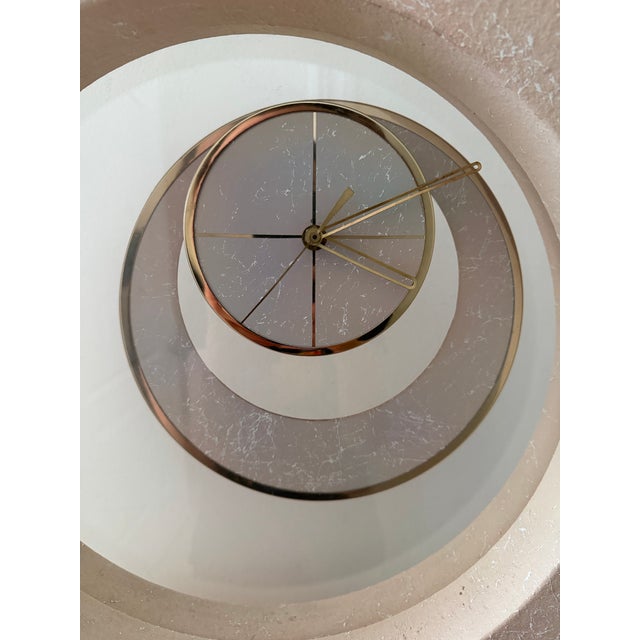 1980s Vintage 1980s Postmodern Monumental Sculptural Floor Clock on Pedestal – Blush Faux Stone Finish, 64”h For Sale - Image 5 of 9