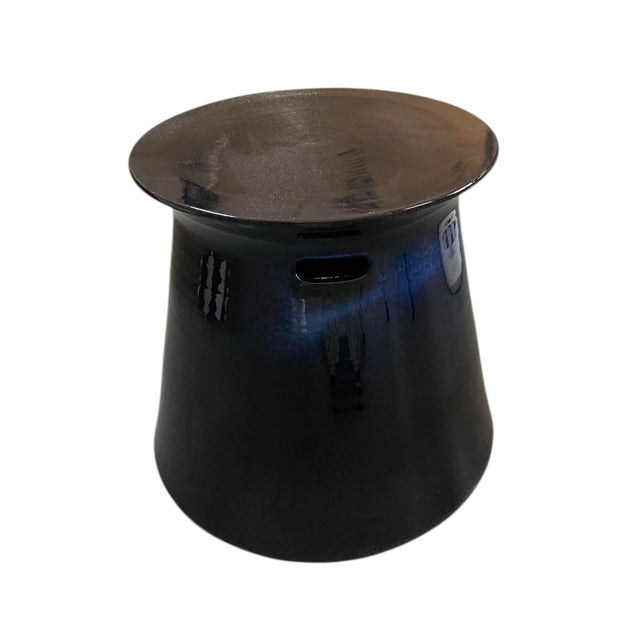 2020s Contemporary Italian Deep Cobalt & Onyx Ceramic Side Table For Sale - Image 5 of 11
