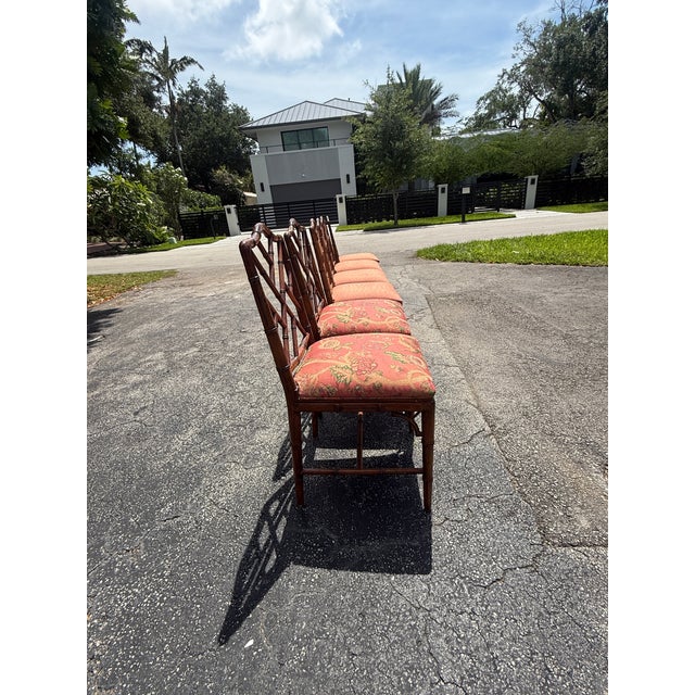 Wood Vintage Chinese Chippendale Faux Bamboo Wooden Dining Chairs Set of 6 For Sale - Image 7 of 9