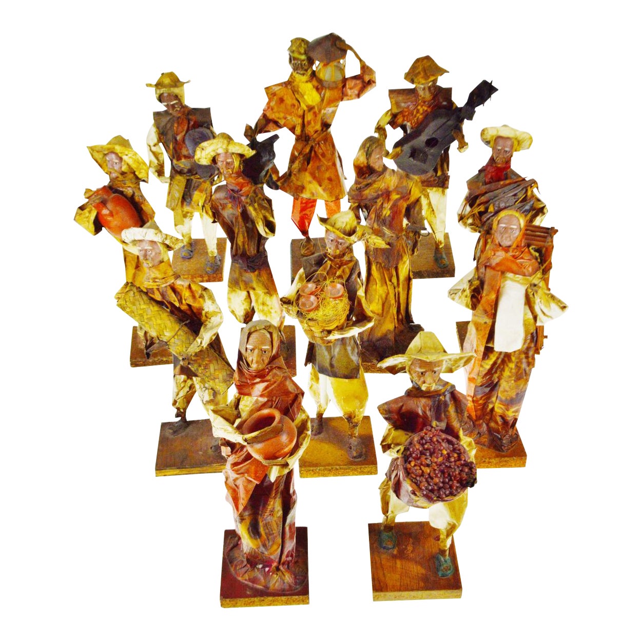 Vintage 1960’s Mexican Folk Art Handmade Paper Mache Figures - Set of