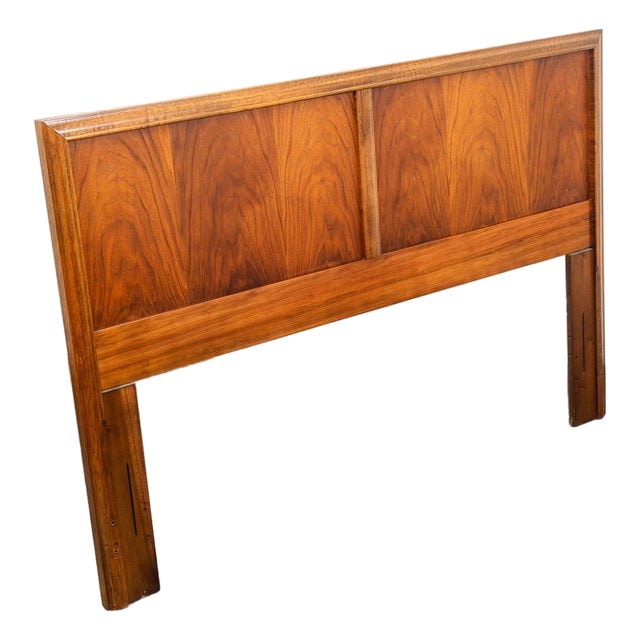 Mid Century Modern Headboard Queen Dixie Bed Frame Walnut MCM Slat Wood Walnut For Sale