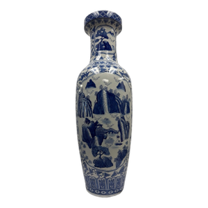 Monumental 46.5" Chinese Blue & White Porcelain Landscape Floor Vase