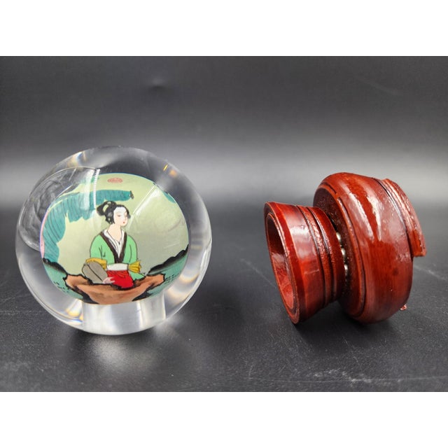 Vintage Chinese Reverse-Painted Globe With Rotating Stand For Sale In Philadelphia - Image 6 of 18