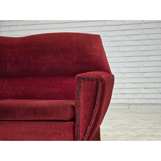 Mid-Century Modern Danish 2-Seater Sofa in Red Furniture Velour, 1970s For Sale - Image 3 of 14