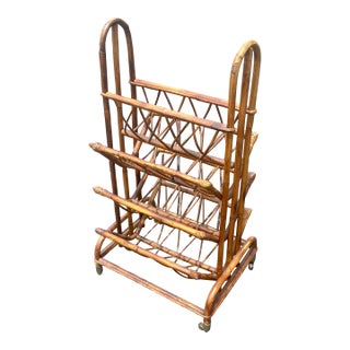 Vintage Hollywood Regency Rattan Magazine Rack - Italian Riviera Coastal Style For Sale