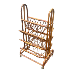 Vintage Hollywood Regency Rattan Magazine Rack - Italian Riviera Coastal Style