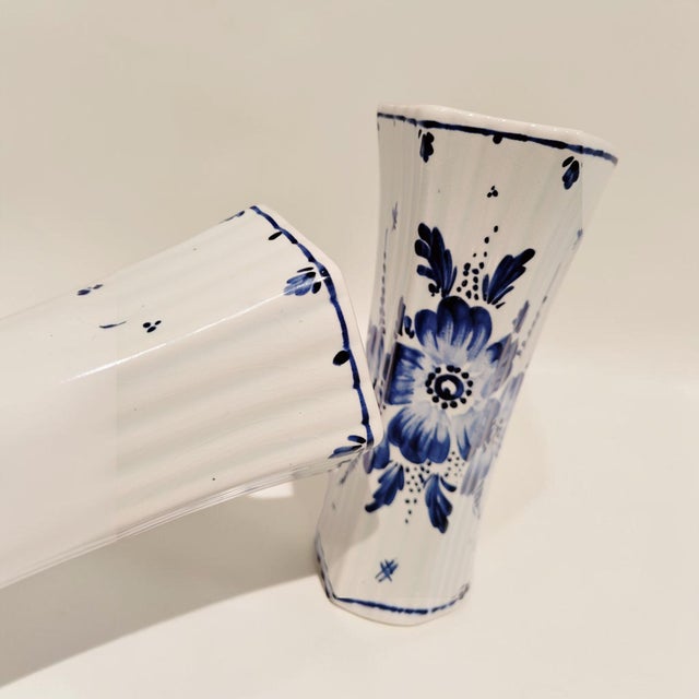 Ceramic Vintage Blue Hand-Painted Floral Vases from Delft, 1920s, Set of 2 For Sale - Image 7 of 18